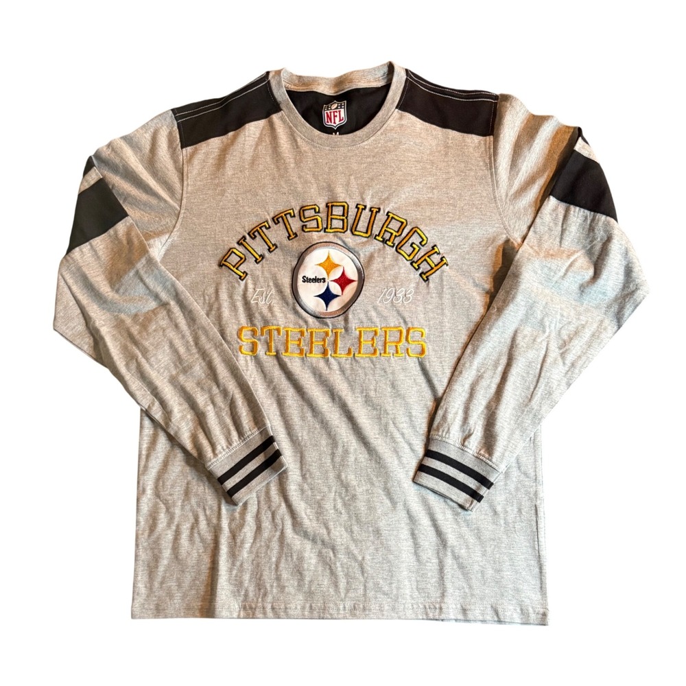 NFL Pittsburgh Steelers Long Sleeve Shirt Mens Medium Gray Embroidered Logo